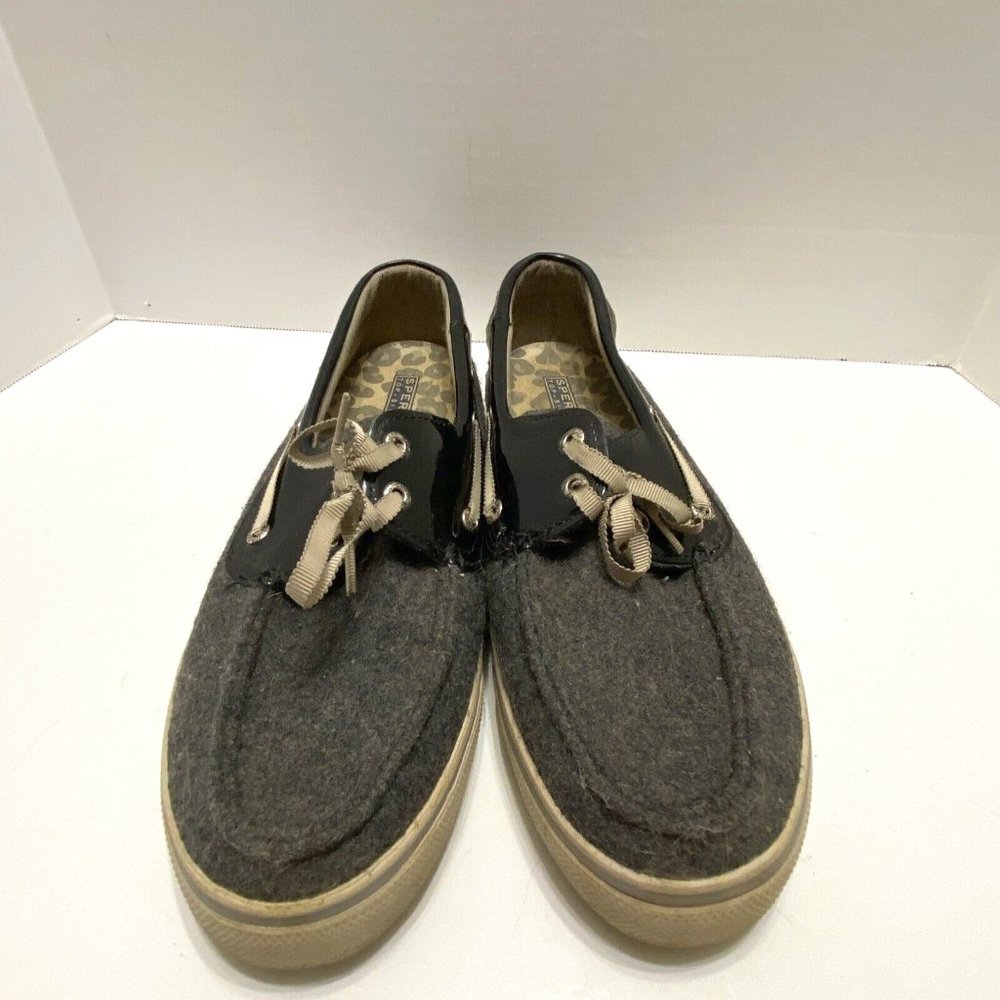 Women's Gray Wool Sperry Topsider Boat Shoes 10 M 9445404 Black White